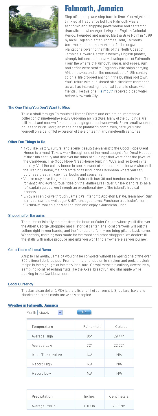 Port information for Falmouth, Jamaica